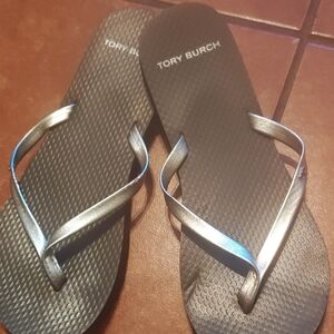 Tory Burch Brown and Silver Sandals